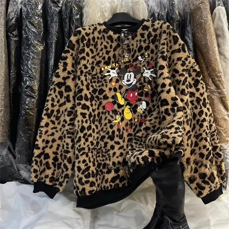 

Disney Mickey Mouse Cartoon Round Neck Sweatshirt For Women Spring And Autumn New Korean Version Casual Plush Lamb Wool Pullover