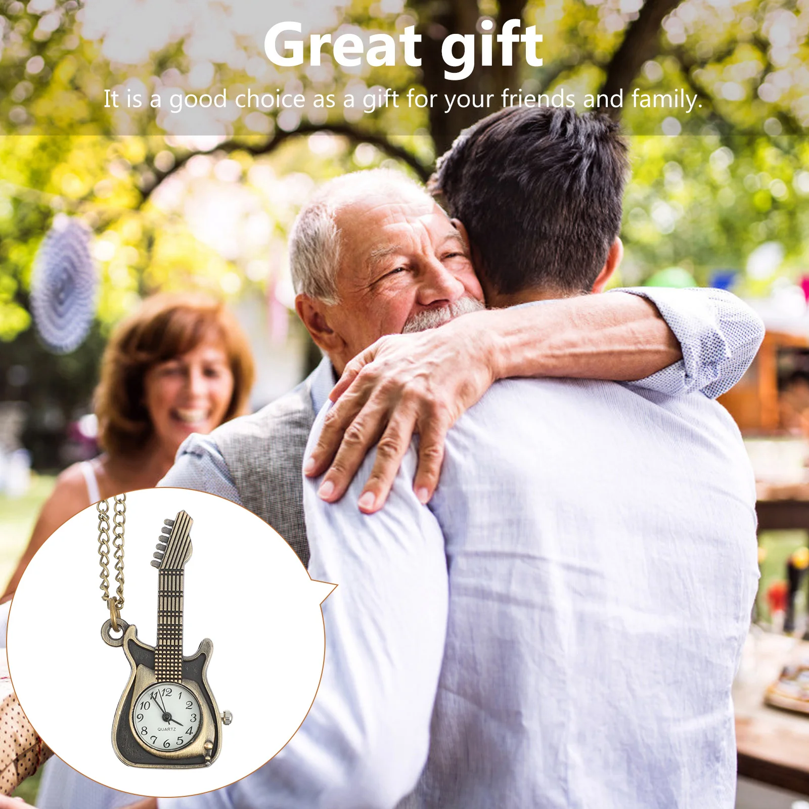 ساعة جيب على شكل جيتار عتيق للرجال قلادة ساعة Steampunk الرجعية مع سلسلة هدية ساعة خفيفة الوزن #4