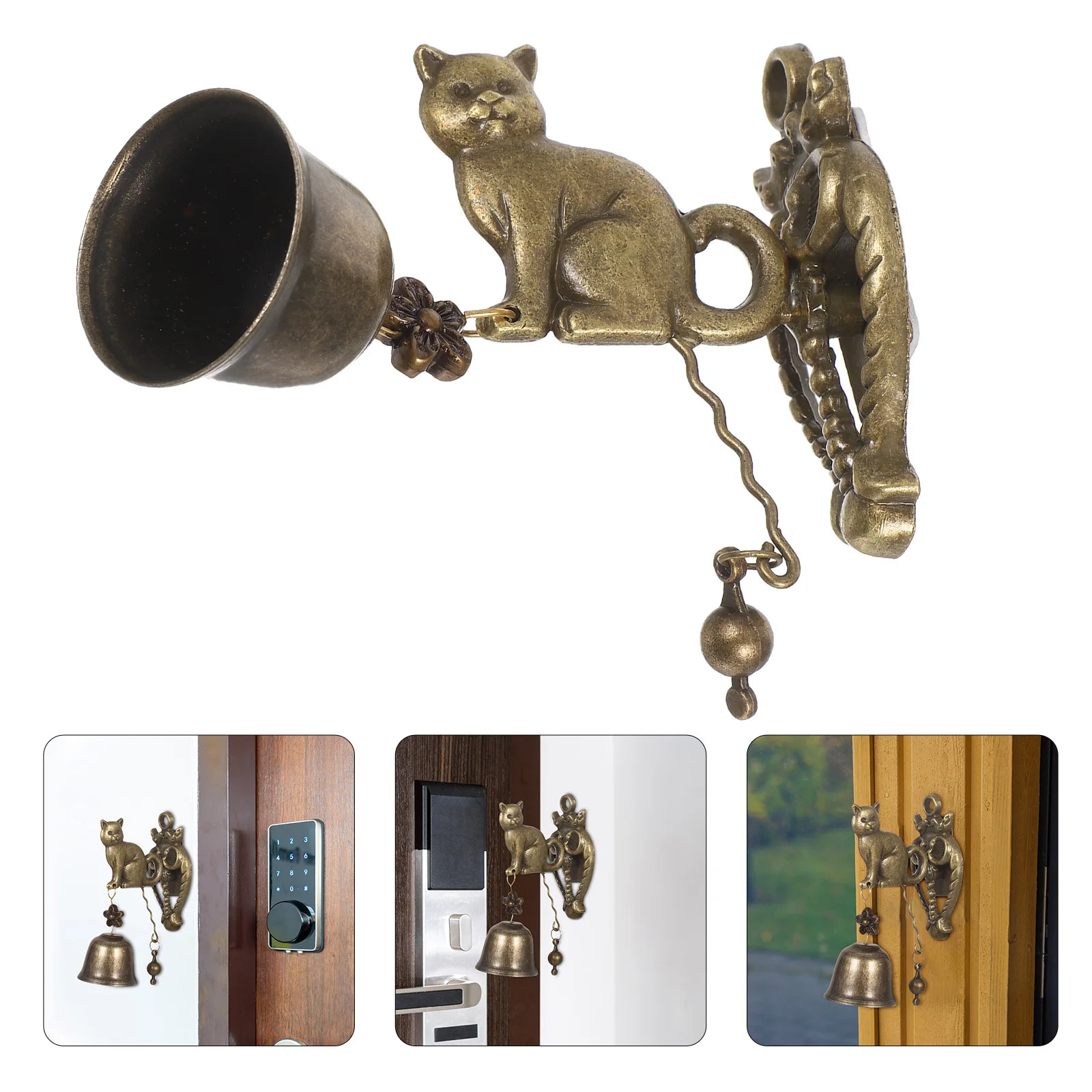 

Hanging Cat Wind Chime Doorbell Vintage Metal Garden Bell Rustic Outdoor Decor for Yard Shop Entrance Retro Animal Chime