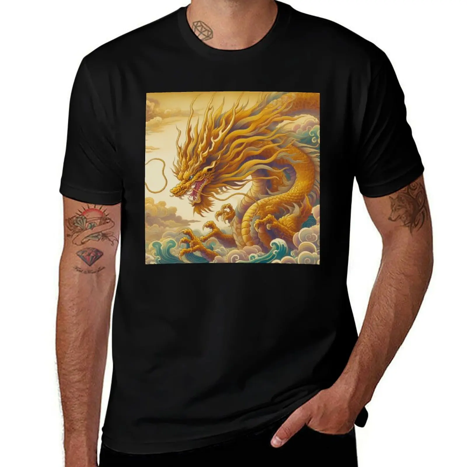 

Golden Dragon Guarding the World T-Shirt oversized graphic tee quick-drying cute tops custom shirt mens funny t shirts