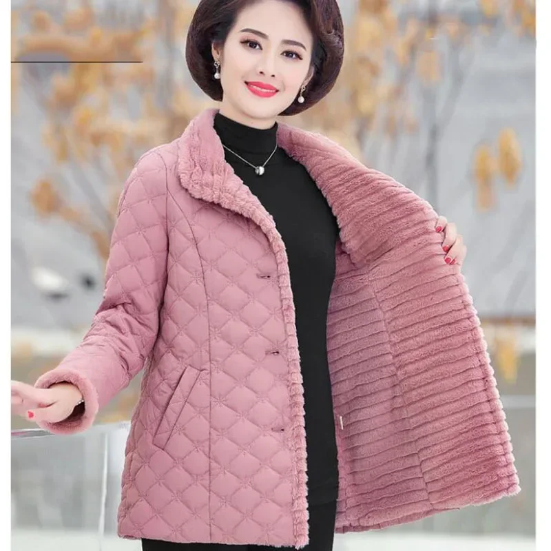 New Ladies Jacket Middle-Aged Mother Winter Clothing Add Velvet Female Outerwear Extravagance Keep Warm Women's Cotton Coats