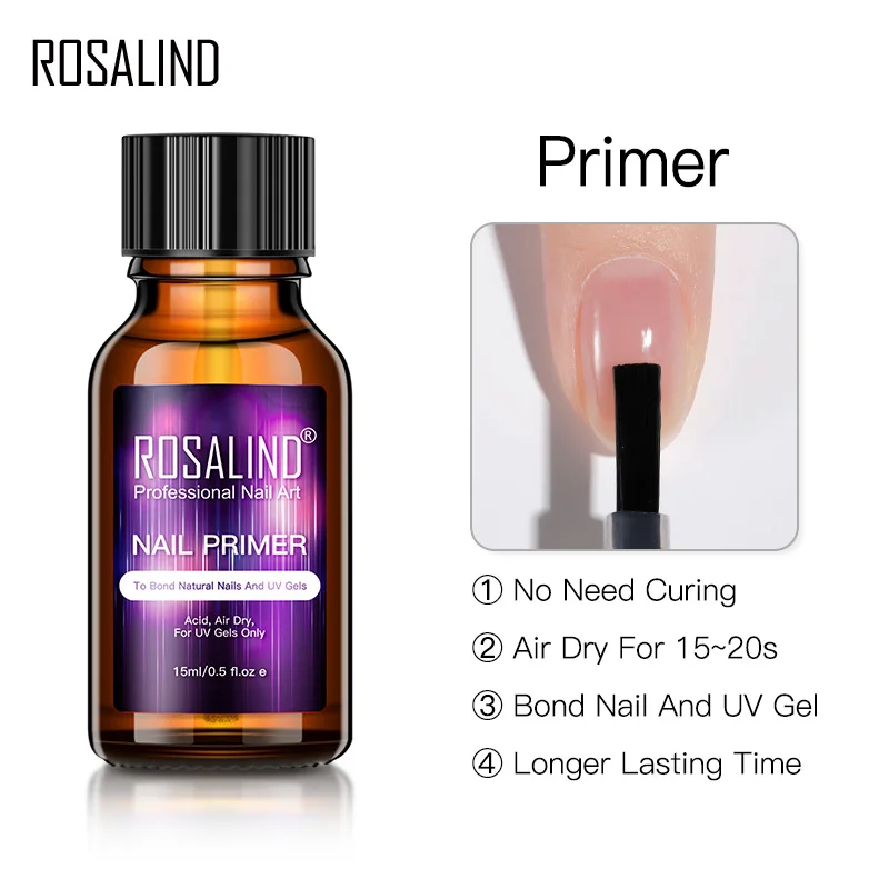 ROSALIND 15ml Nail-Primer Nail Prep Dehydrator For Gel Nail Polish Free Grinding Nail Art Base To Matt Coat Hybrid Varnishes