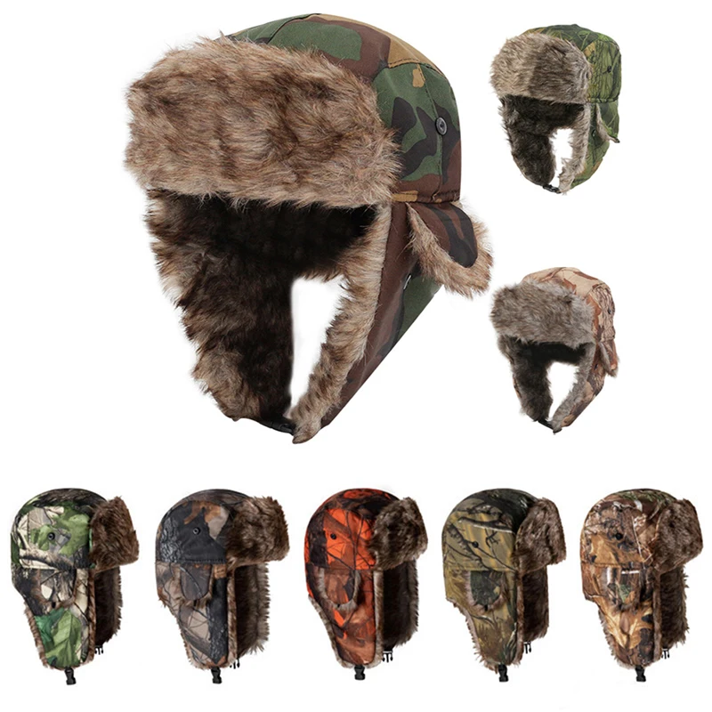 Lei Feng Hat Old Man Earflap Hat Camouflage Warm Winter Elderly Hat Cap Thick Flaps Ski Hat Colorful Fashion Unisex Warm Outdoor