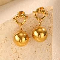 Stainless Steel Heart-shape Tie Knot Ball Dangle Drop Earrings for Women, Romantic Love Party Favors