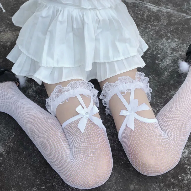 مثير JK اليابانية الأسود الحرير هوتي جوارب النساء الدانتيل الرباط حزام عبر حزام عالية أنبوب جوارب جوارب طويلة إلى الركب