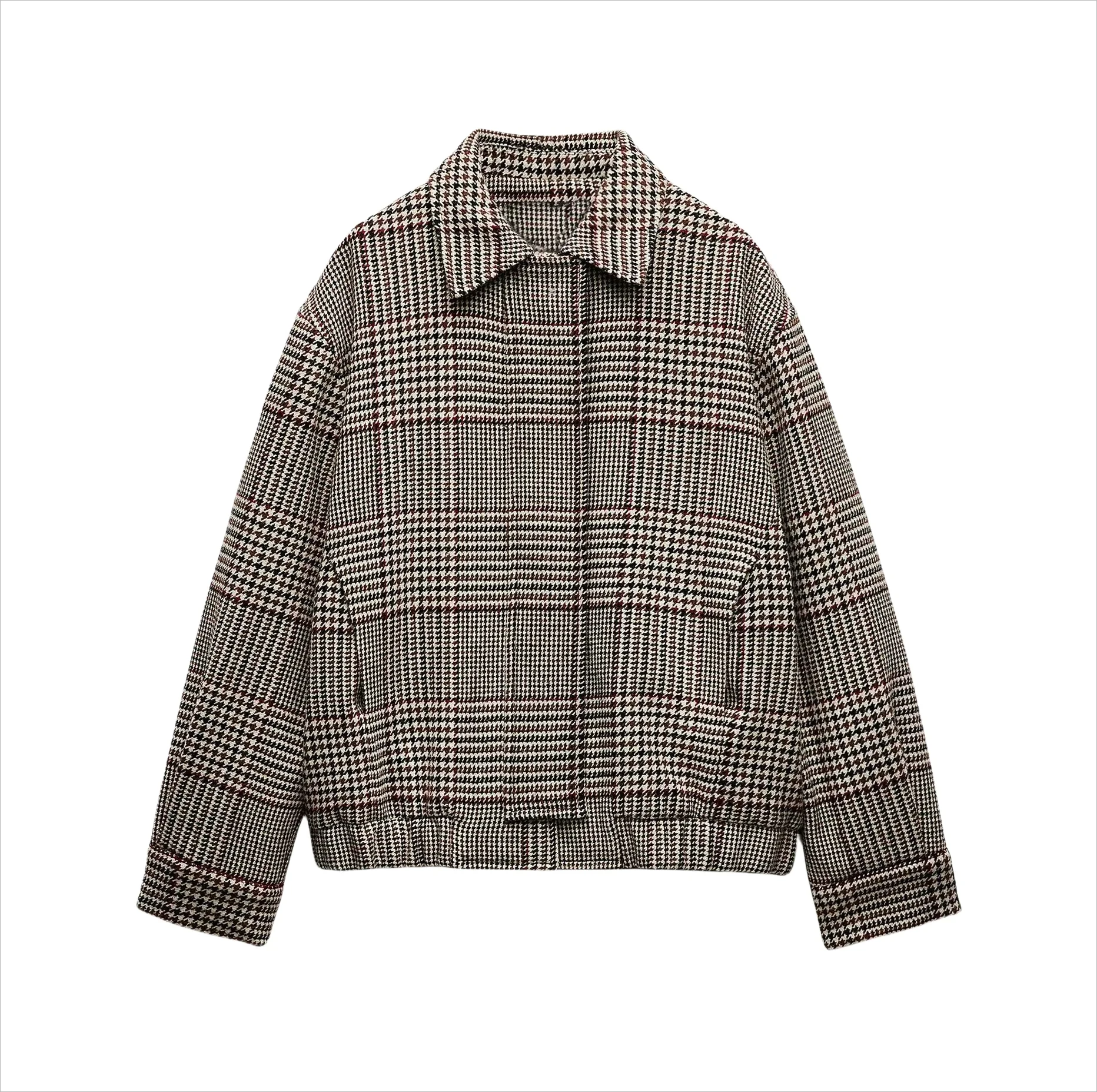 

New Women's Casual Series Commuter Versatile Blended Checkered Collar Long Sleeve Pilot Jacket Coat