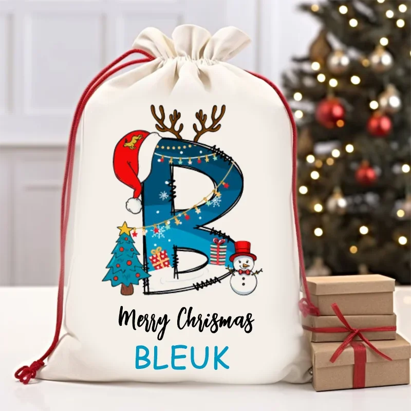 12x16in Personalized Name Gift Bag Merry Christmas Santa Sack Kids Present Gift Bag Drawstring Bag Christmas Gift for Boys Girls