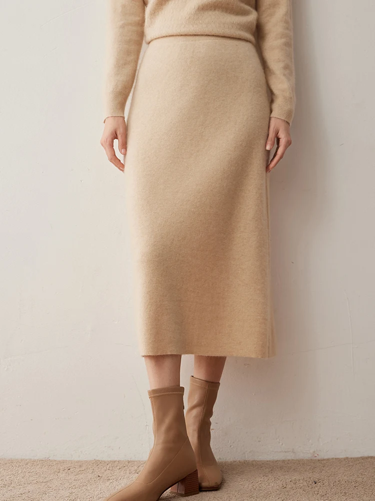 

Women 100% Cashmere Half-Length Skirt Autumn Winter Office Lady Style Cashmere Skirts Straight High Quality Cashmere Knitwear