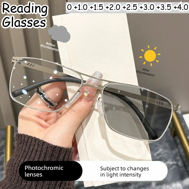 

Photochromic Presbyopia Glasses for Unisex Business Semi Rimless Transition Presbyopic Glasses Light Sensitive Multiple 0 To+4.0
