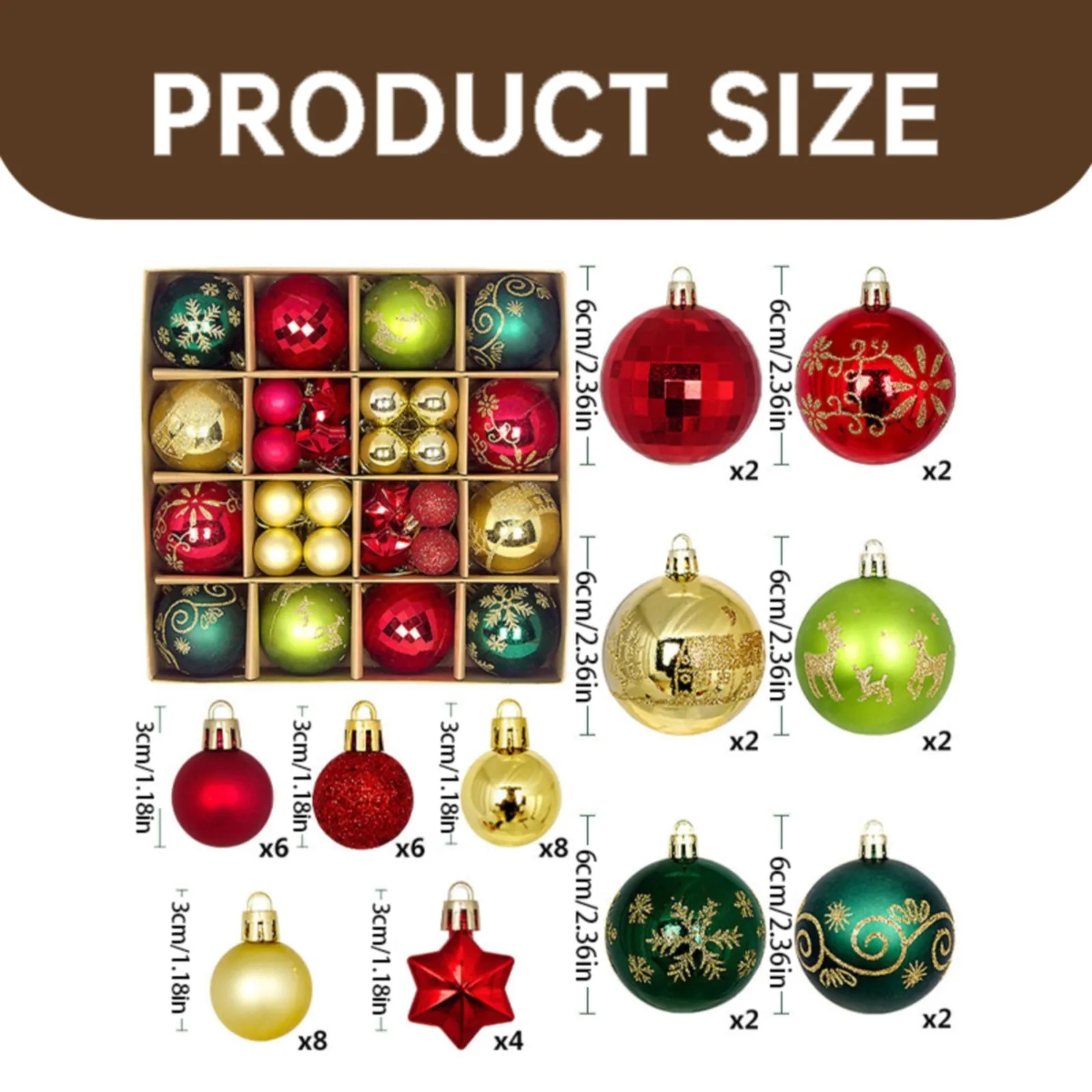 Christmas Tree Decorations 44 Pcs Shatterproof Xmas Ornaments Set Noel Hanging Ball Snowflare Print Nativity Baubles For Home