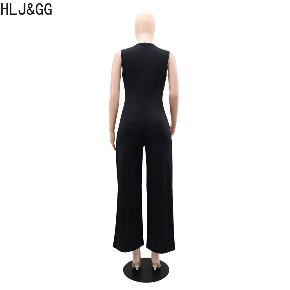 HLJ & 227-Combinaison pantalon à jambes larges pour femme, combishort irrégulier, mode élégante, décolleté plongeant en V