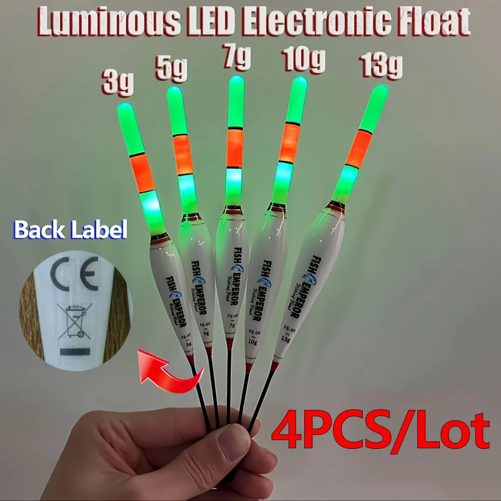 Bite Float 4 Stück leuchtende Sommer-Angelgeräte, europäische Karpfenangel-Flöße, elektronische Nachtangel-Flöße, Felsenangel-Flöße