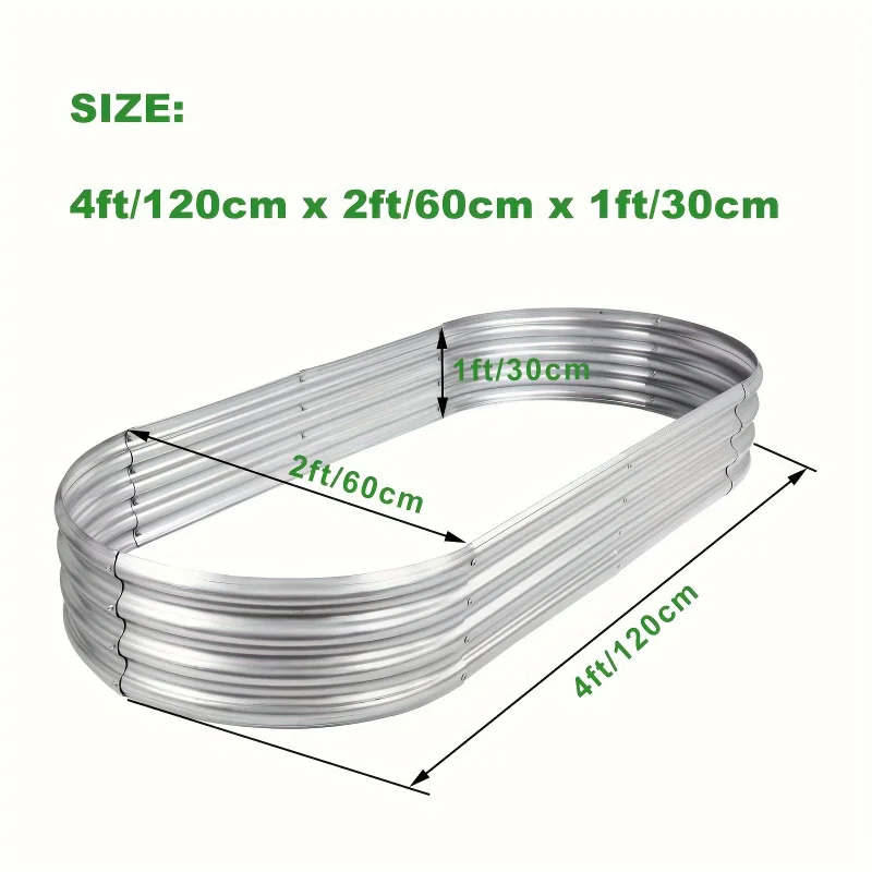 4X2FT Home Balcony Large Space Planting Flower Stand Oval Galvanized Rust-Proof Elevated Garden Bed for Outdoor Indoor Use