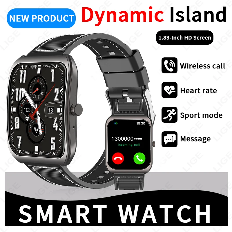 

LIGE Sport Smart Watch Men 1.83inch HD Curved Screen Bluetooth Call Music Heart Rate Sleep Monitoring Health Reminder Smartwatch
