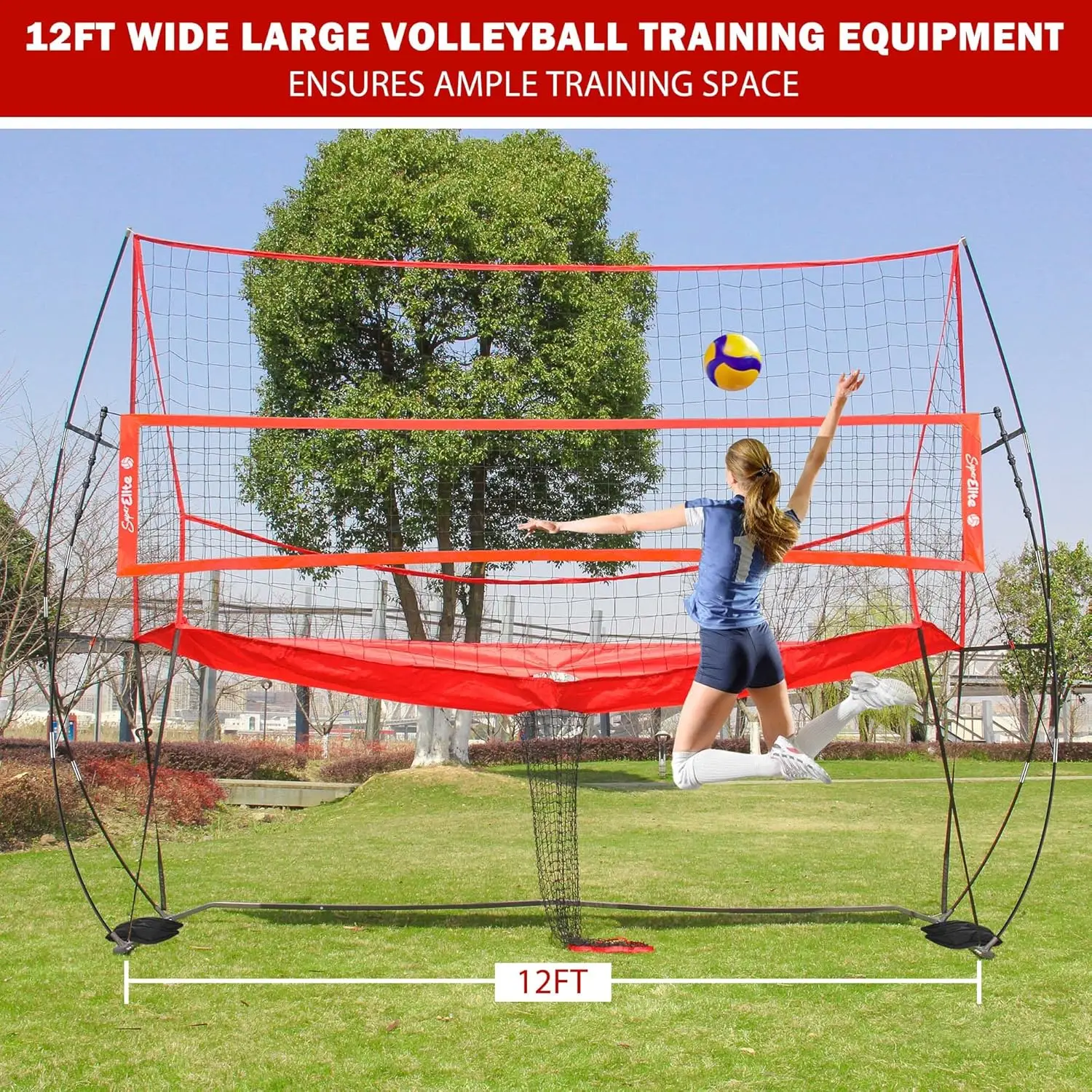 Volleyball Practice Net Station with 5 Adjustable Heights, Training Warm Up Equipment System Freestanding Set for