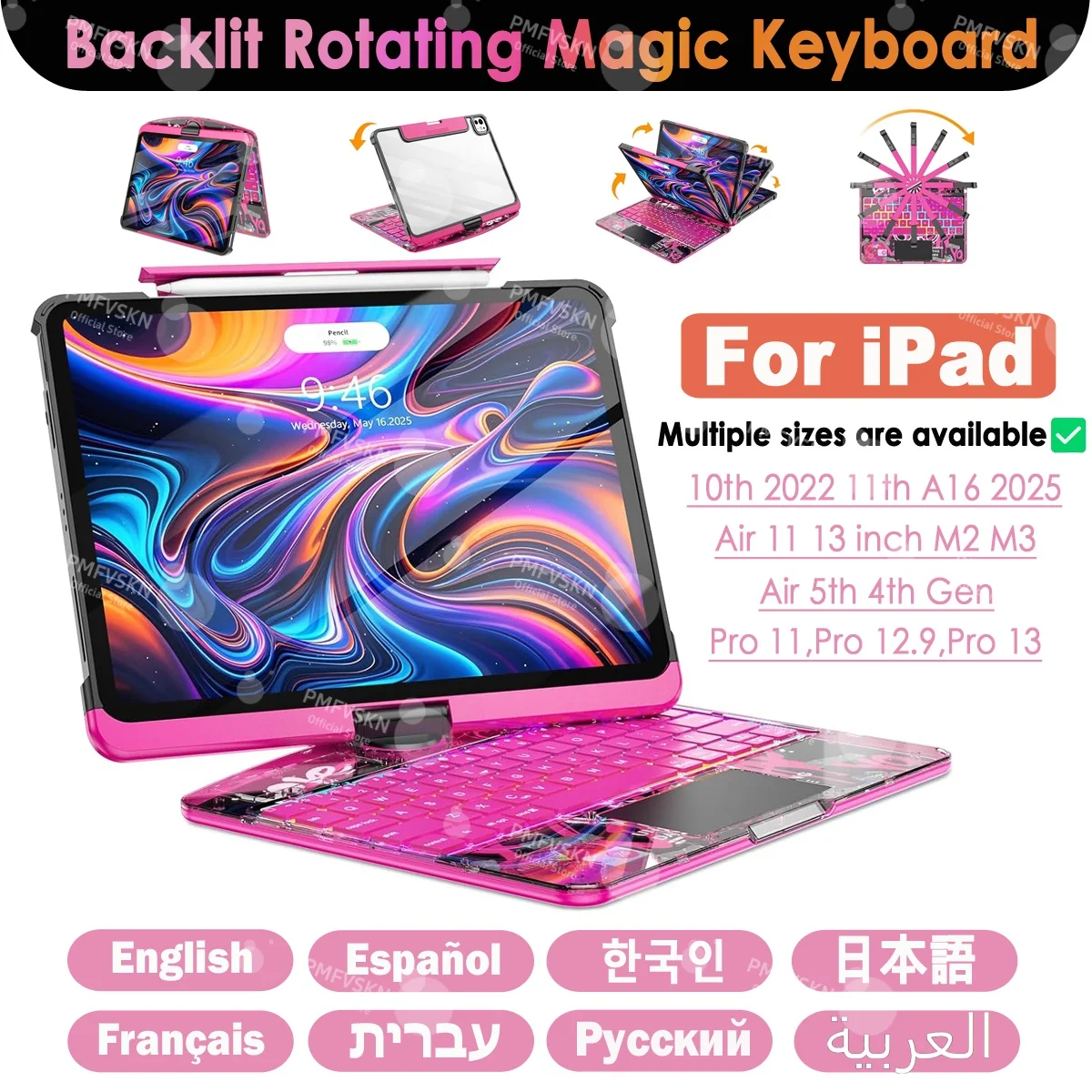 Backlit Magic Keyboard For iPad Air 11 13 M2 M3 Air 5th 4th Case For iPad 11th A16 10th 2022 Pro 11 12.9 2018-2022 Pro 13 M4 M5