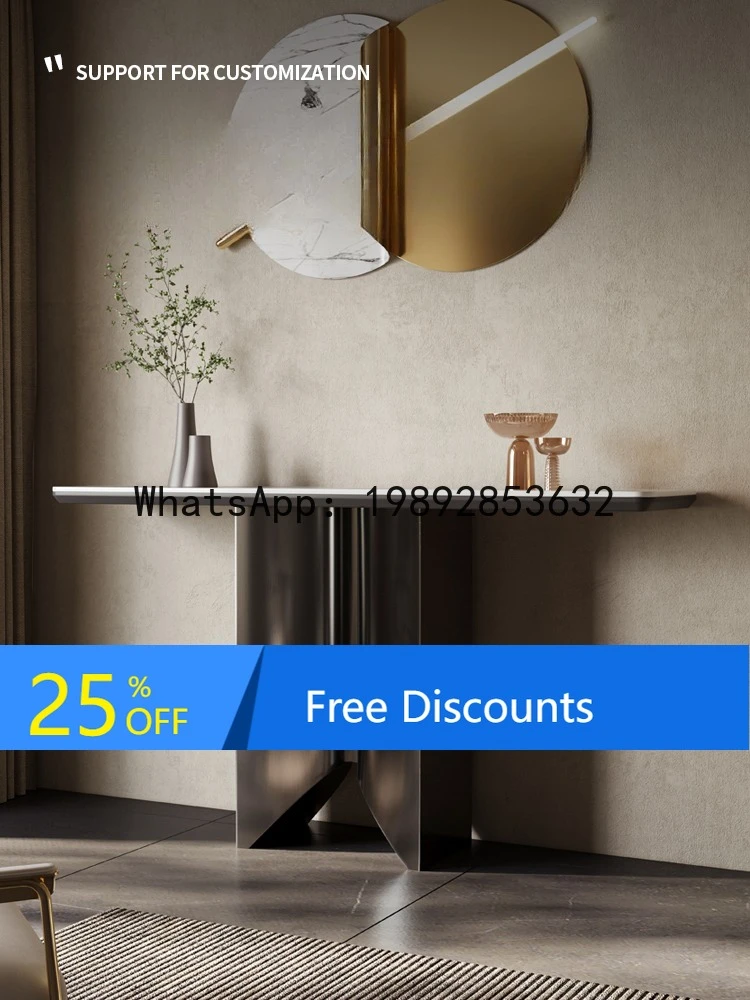 

LYY Light Luxury Entrance Console Table Modern Minimalist Rock Board Entryway Black High-End Entrance Cabinet