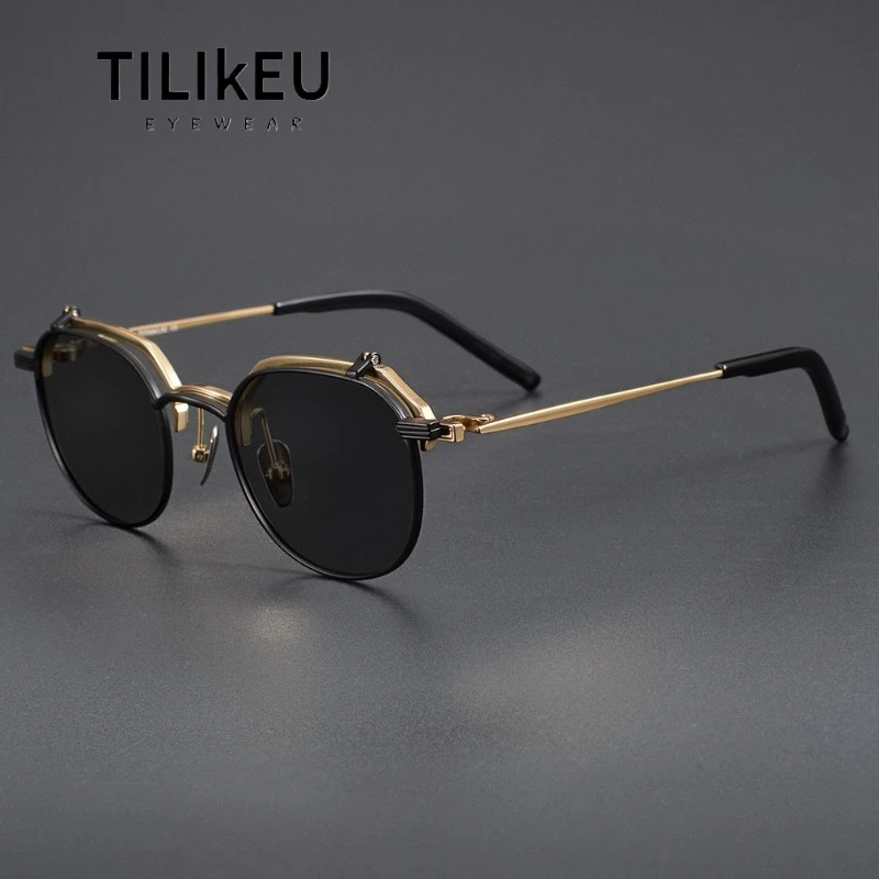 

New Popular Flip Up Sunglasses Frame Men Brand Designed Pure Titanium Oval Summer Sunscreen Driving Polarized Sunglasses for Men