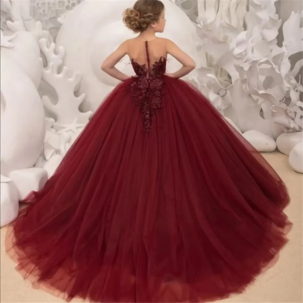 Blumenmädchenkleid Blau für Hochzeit Baby Prinzessin Ballkleider Spitzenapplikationen Schulterfrei Wunderschönes Abendkleid