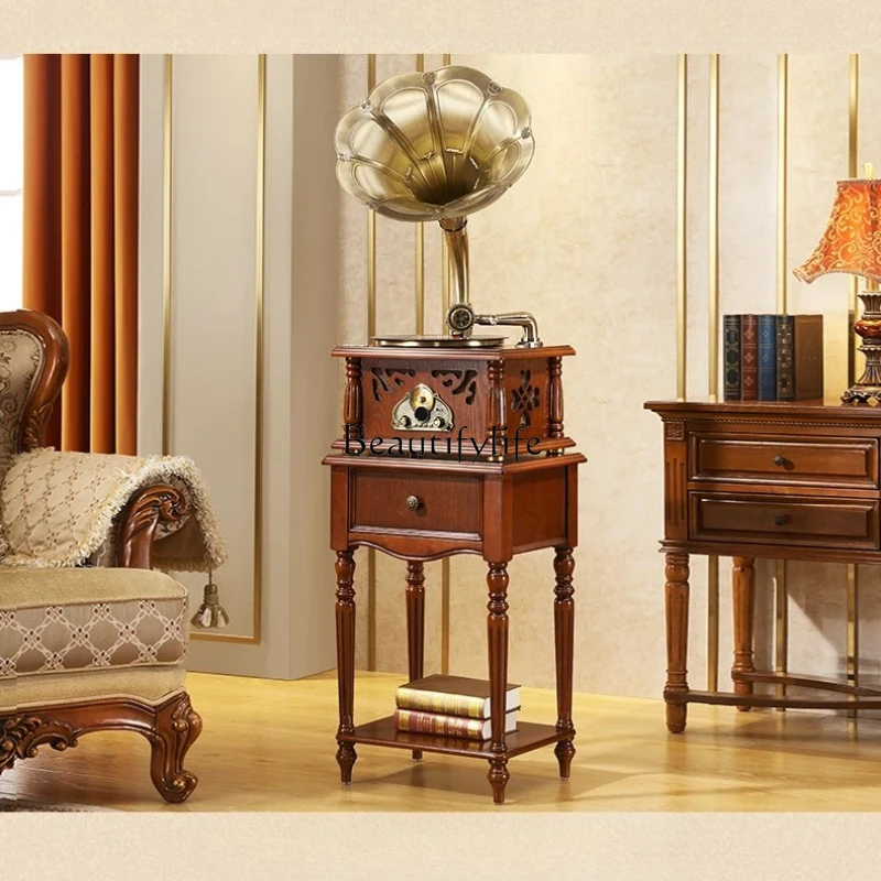 

American desktop phonograph European antique vinyl record player living room old-fashioned big speaker retro audio ornament