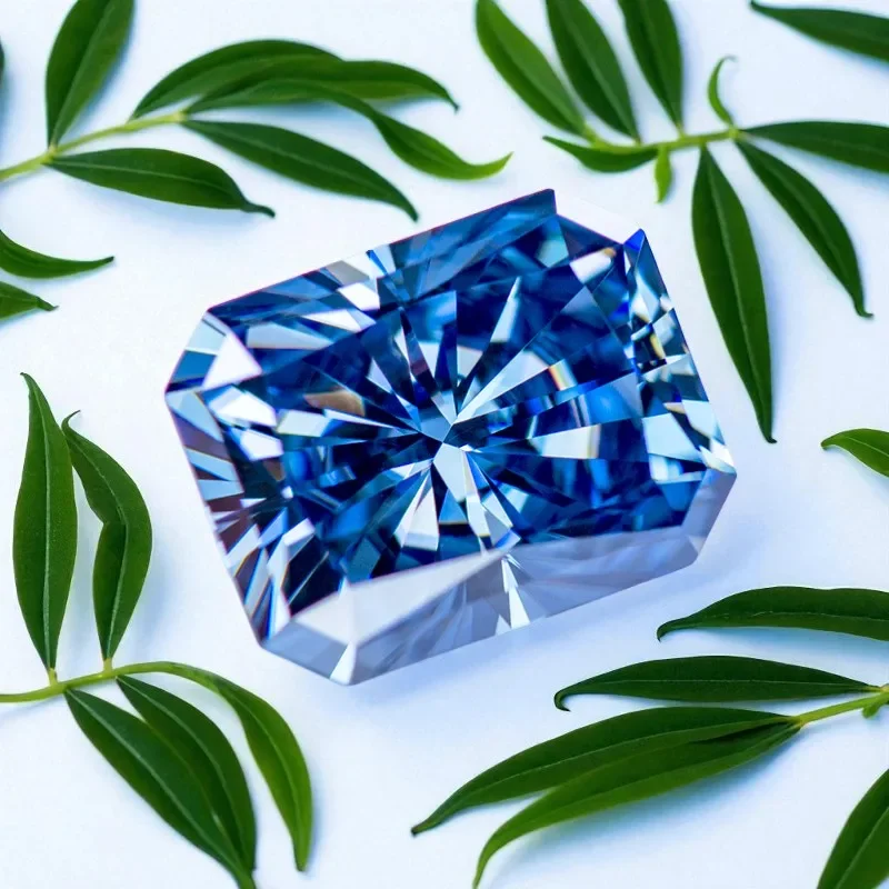Natürlicher, königsblauer Moissanit-Edelstein im Radiantschliff für Charms, Damenschmuck, mit Zertifikat – Detail 3