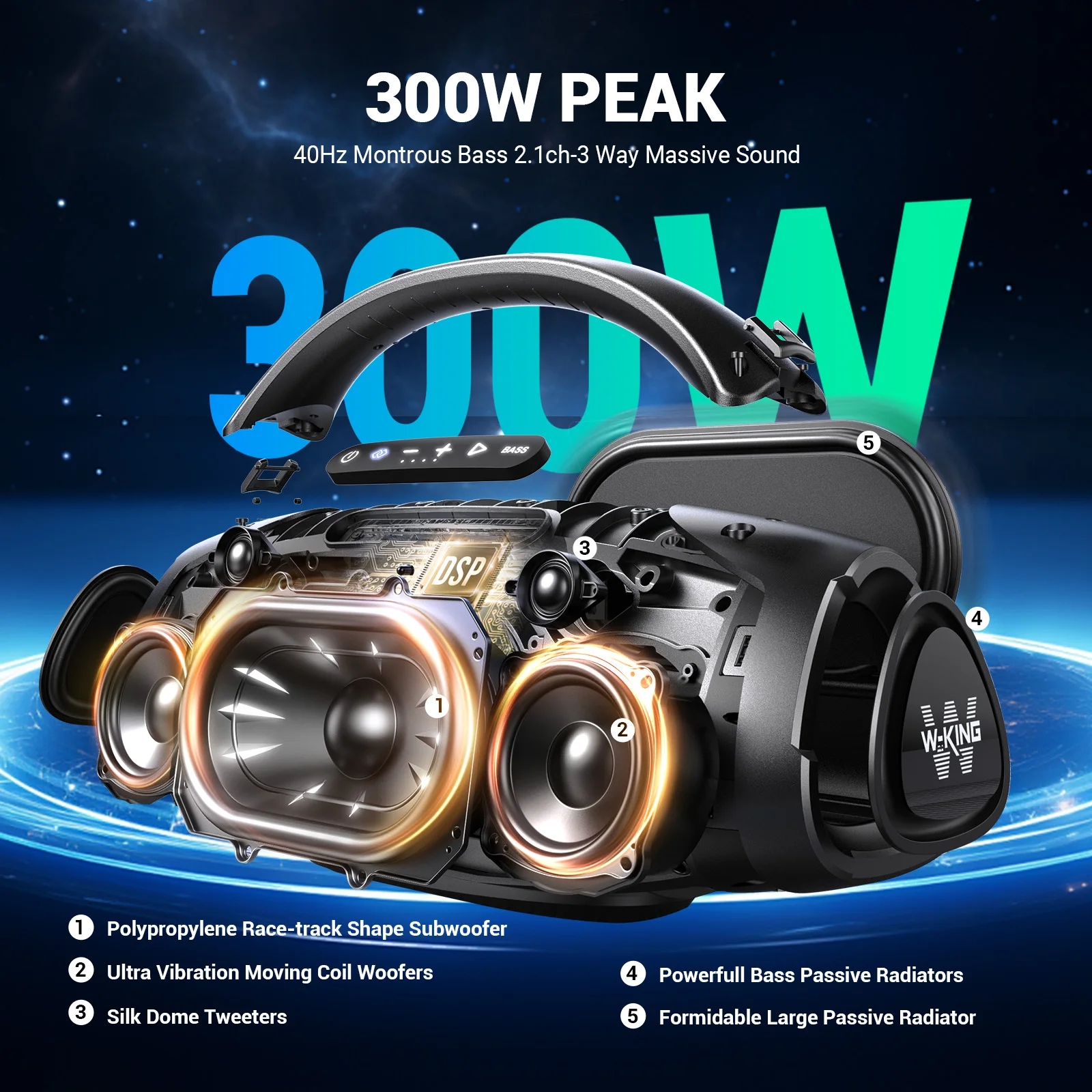 W-KING X20 ポータブルBluetoothスピーカー 200W RMS ワイヤレス屋外