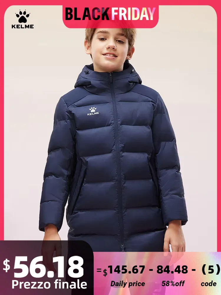 Kelme Children's Long Cotton Clothing Winter Color Blocked Football Training Jacket Sports Warm Windproof Cotton Jacket Cotton