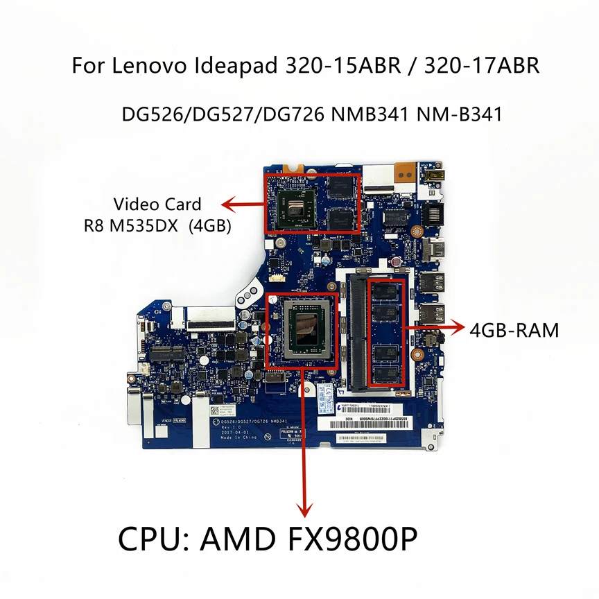 NMB341 NM-B341 For Lenovo Ideapad 320-15ABR 320-17ABR Laptop Motherboard With A10 A12 FX9800 CPU 4GB-RAM 4GB/2GB-GPU 5B20P11101