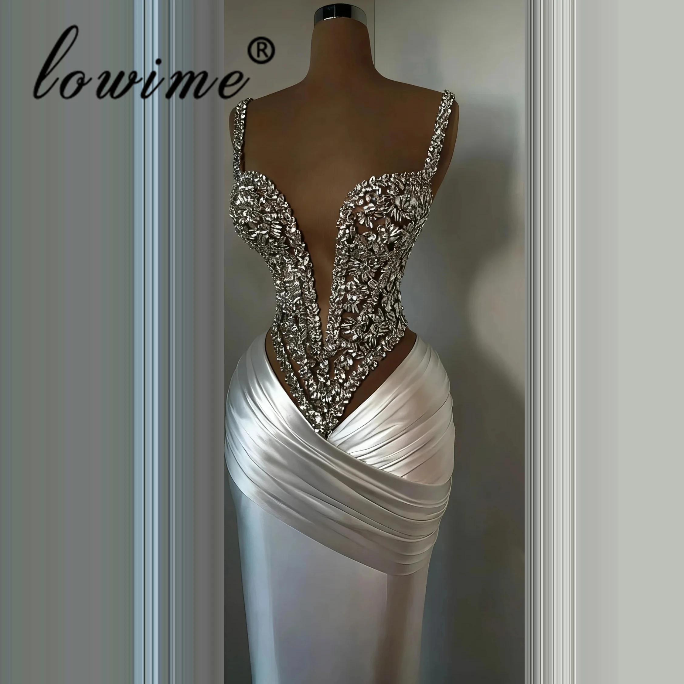 Sexy Mermaid Cocktail Dresses With Crystals Spaghetti Simple Prom Party Dresses For Women Vestidos De Cóctel Engagement Gowns