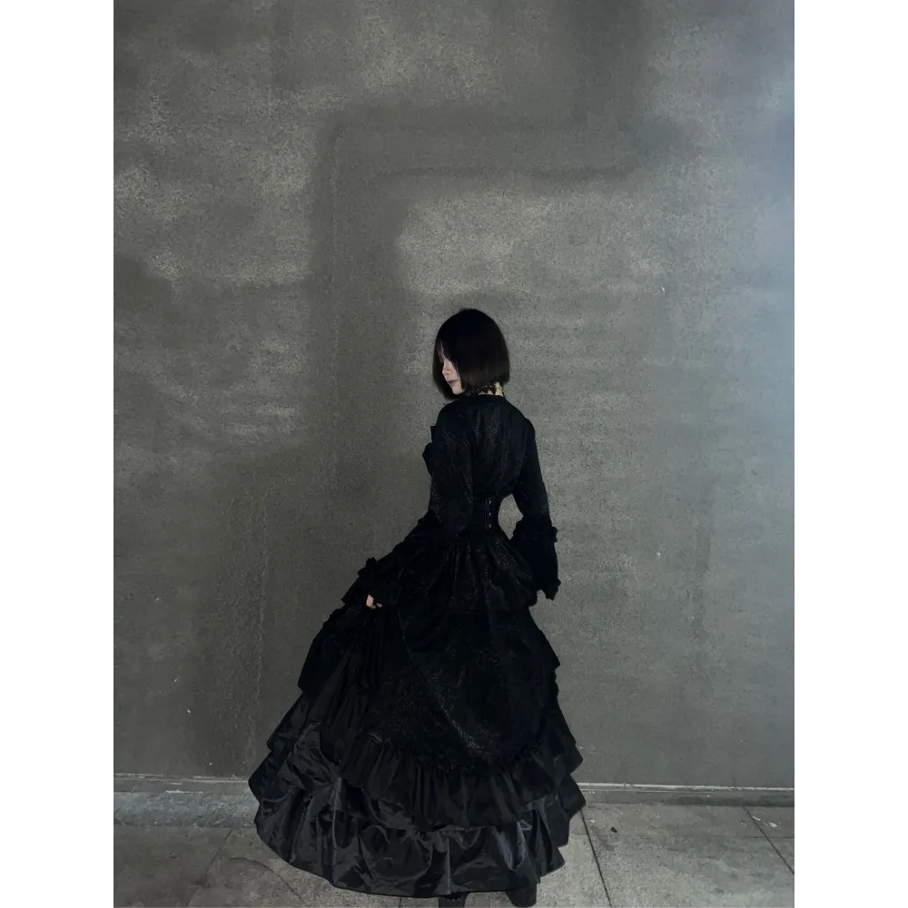 

Средневековое ретро-готическое платье в стиле суда - квадратное - с вырезом на талии - прилегающее, лоскутное платье с бантом - торжественное платье