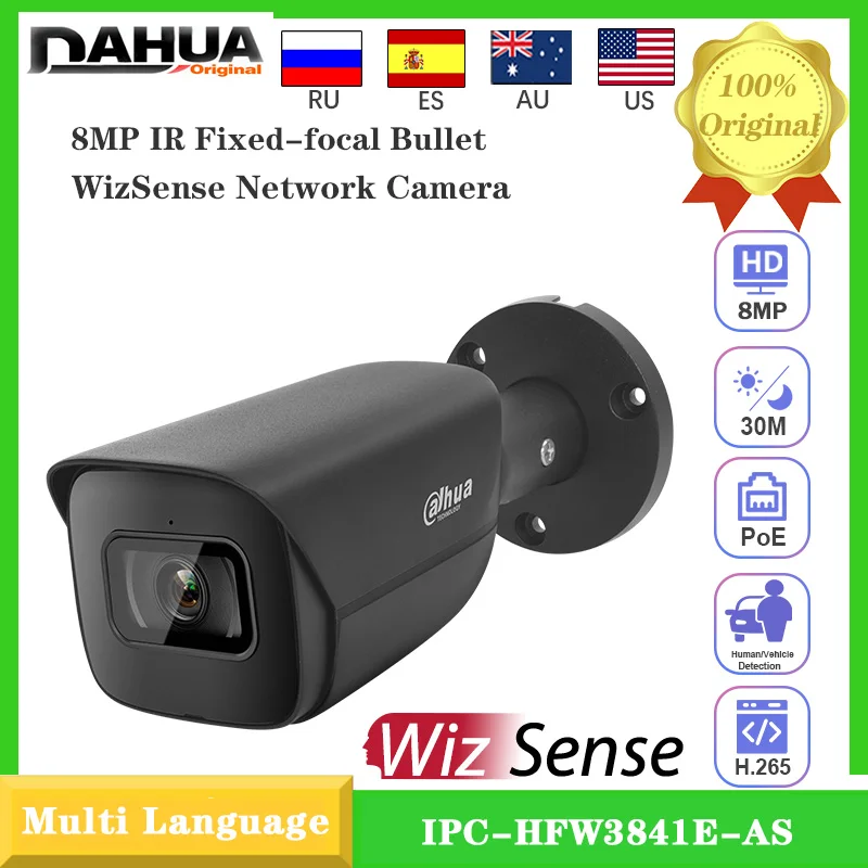 

Original Dahua 4K 8MP POE IP Camera IPC-HFW3841E-AS IR30M Built-in Mic & Audio & Alarm interface SMD Plus WizSense Bullet Camera