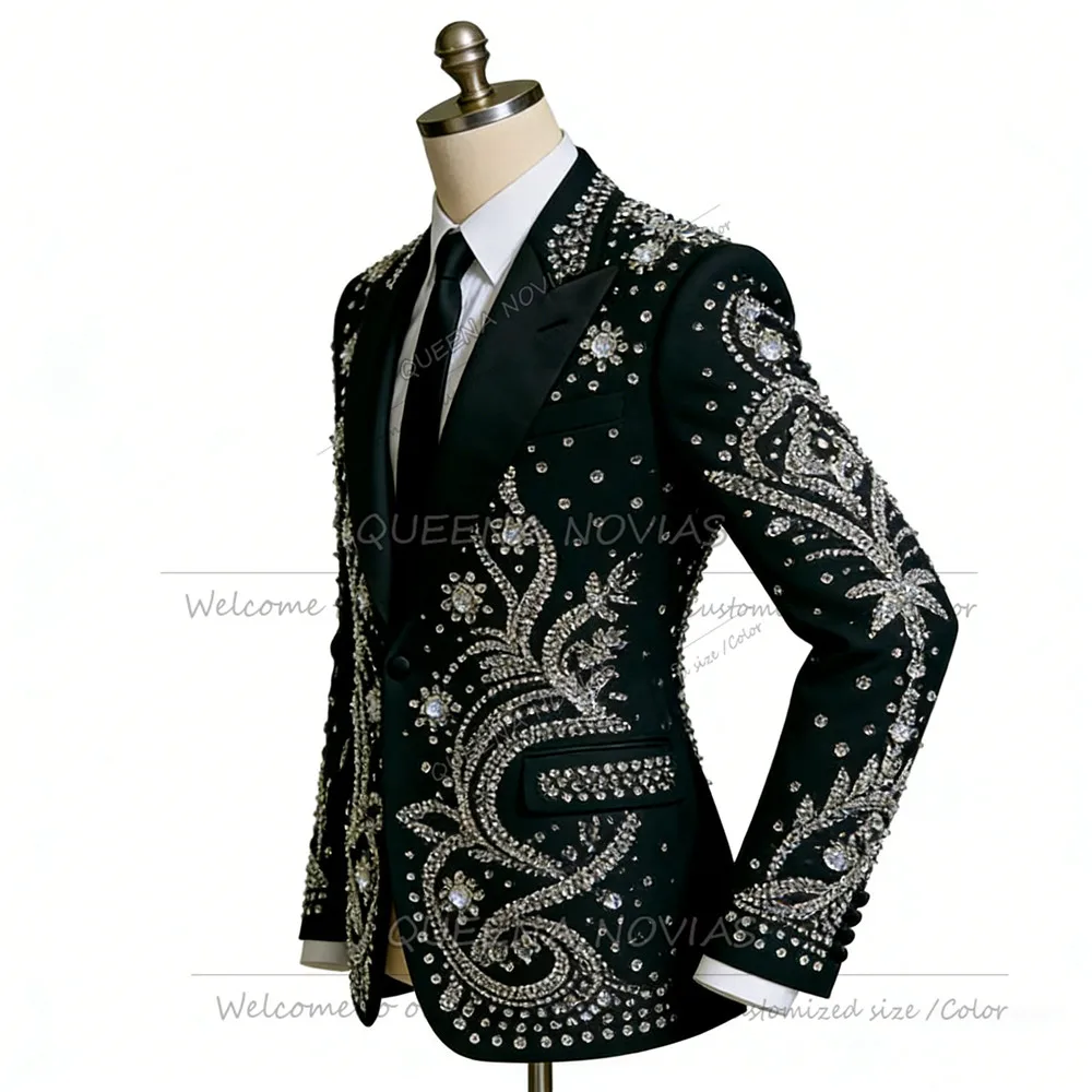 

Handmade Beaded Stones Suits Men Slim Fit Single Breasted Blazers Trousers 2 Piece Set Groom Banquet Wedding Tuxedos Outfit 2026