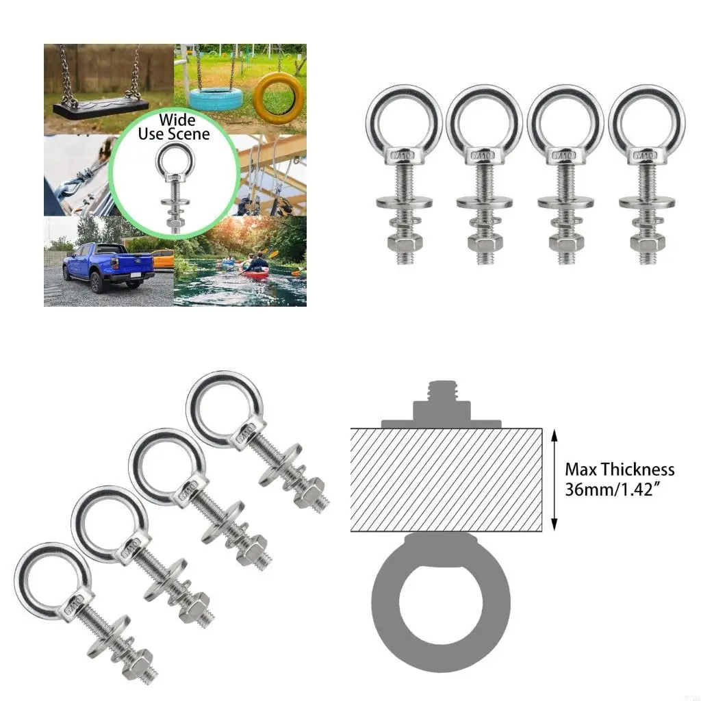 

M7DA Industrial M10x50mm Eye Bolt 440LB Load Rating Extended Length Eye Screw set