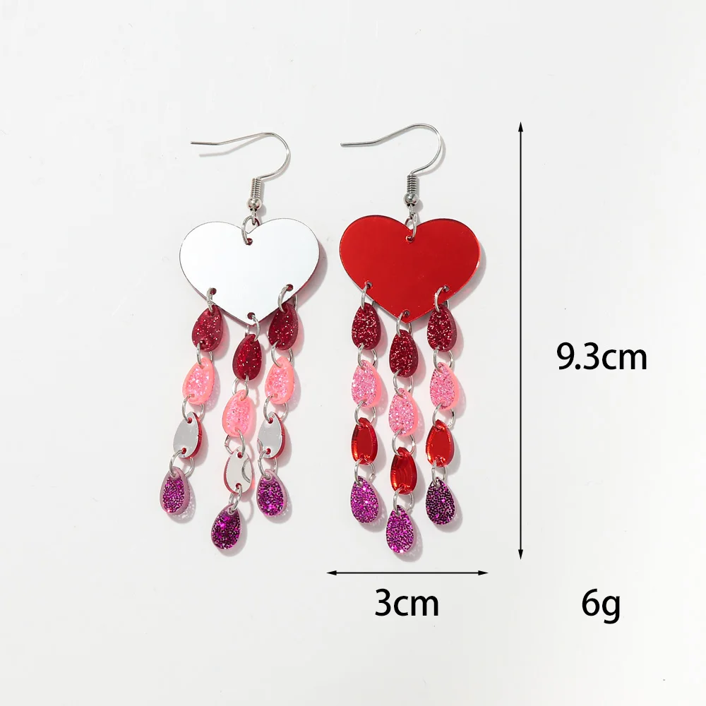 New Glitter Acrylic Love Waterdrop Tassel Long Earrings for Women Heart Rain Rocket Drop Earring Jewelry Valentine\'s Day Gifts