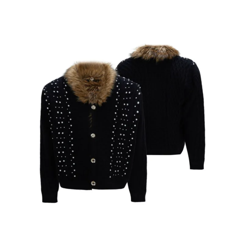 WVGA Winter New Man Tide Fur Stand Collar Trendy Pearl Sweater Niche Chic Casual Elegant Fleece Lined Thickened Coats Ins W14401