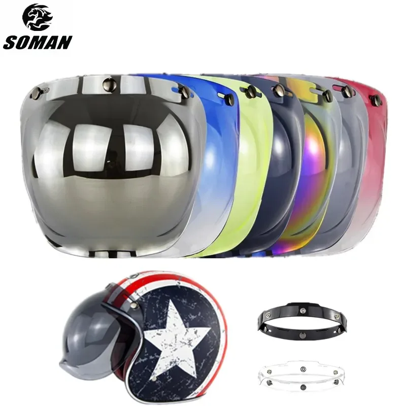 

SOMAN Universal Open Face 3/4 Helmet Visor Bubble Flip Up Motorcycles Windshield Capacete Lens Vintage Helmets Accessories BV01