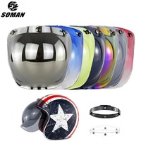 SOMAN Universal Open Face 3/4 Helmet Visor Bubble Flip Up Motorcycles Windshield Capacete Lens Vintage Helmets Accessories BV01