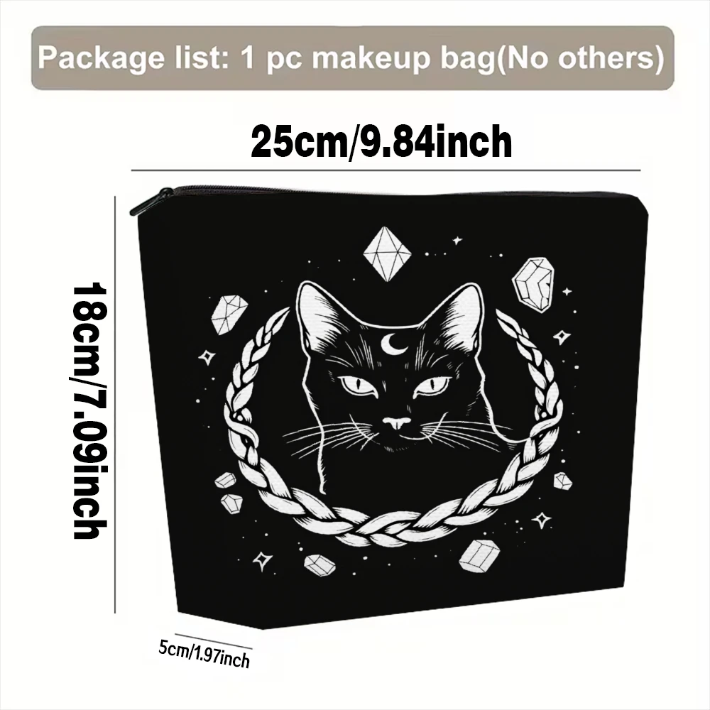 Black Cat With Braided Halo And Crystals Makeup Bags for Girls Cosmetic Pouch Toiletry Bag Pencil Case Travel Storage