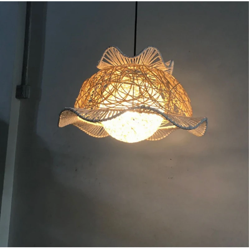 Rattan Anhänger Lampe Bambus Holz Kreative Persönlichkeit Hand Gestrickte Einfache Wohnzimmer Bambus Licht Halterung Hängen Lampe