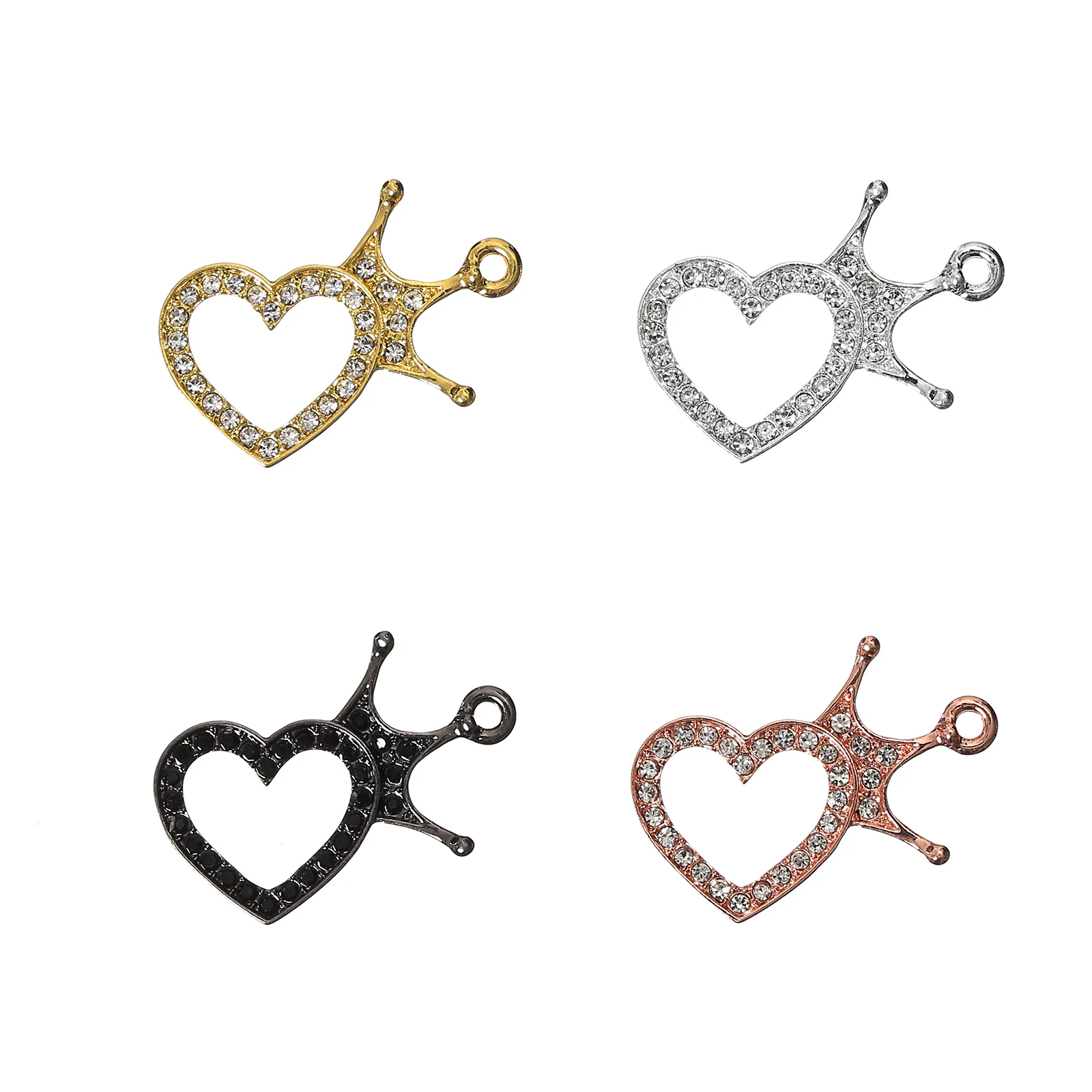 

10pcs Heart Charms with Crown Rhinestone Fit for Bracelet Bangle Making DIY HT0198-HT0121