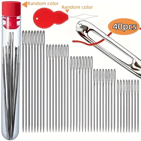 40pcs Assorted Sizes Large Eye Stainless Steel Hand Sewing Needles for Leather Yarn Weaving Household Patchwork Craft.