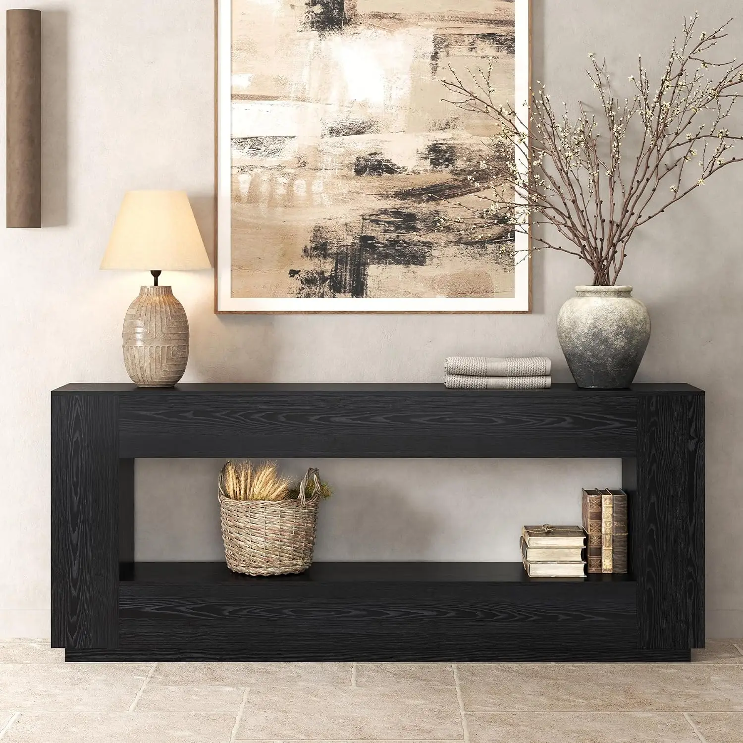 78 Inch Black Extra Long Console Table 2-Tier Wood Entryway Hallway Sofa Table, Customized
