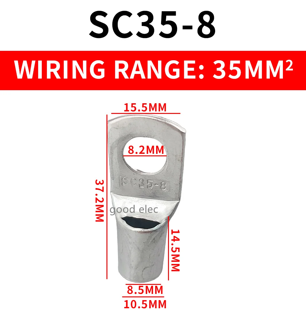 SC35-8 Cable lugs Battery Terminals 35mm wire Bolt Hole Tinned Copper