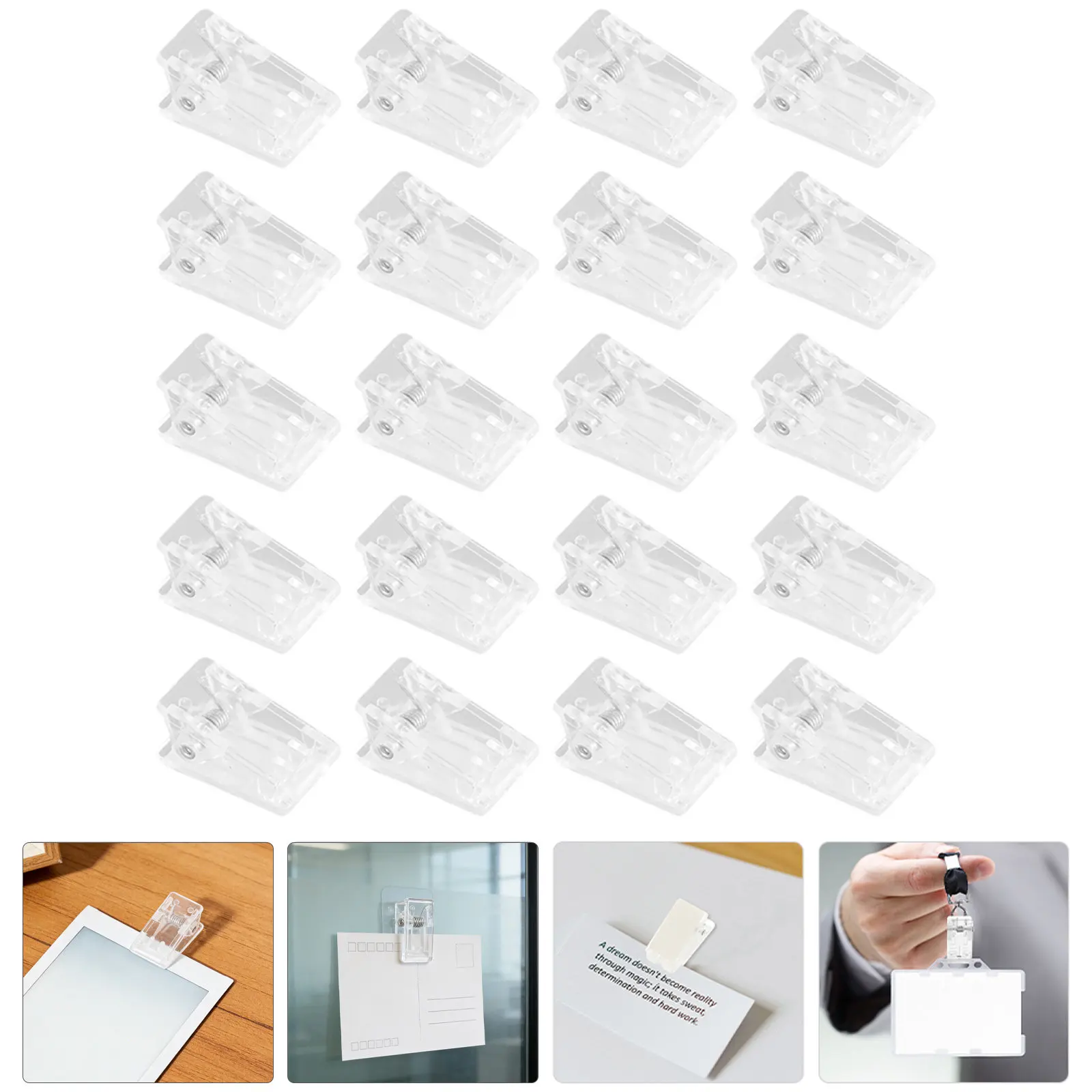 

20Pcs Clear Adhesive Spring Clips Easy Peel Stick Photo Clips for Smooth Surfaces Wall Tiles Metal Boards Id Badge Holders