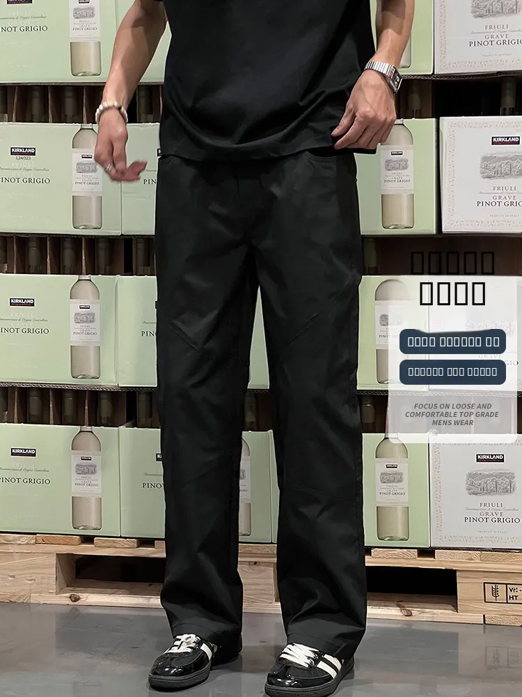 

Мужские повседневные свободные брюки Entong прямого кроя, черные, легкие, осенние, тонкие, в американском стиле, универсальные, прямые штаны-трубы