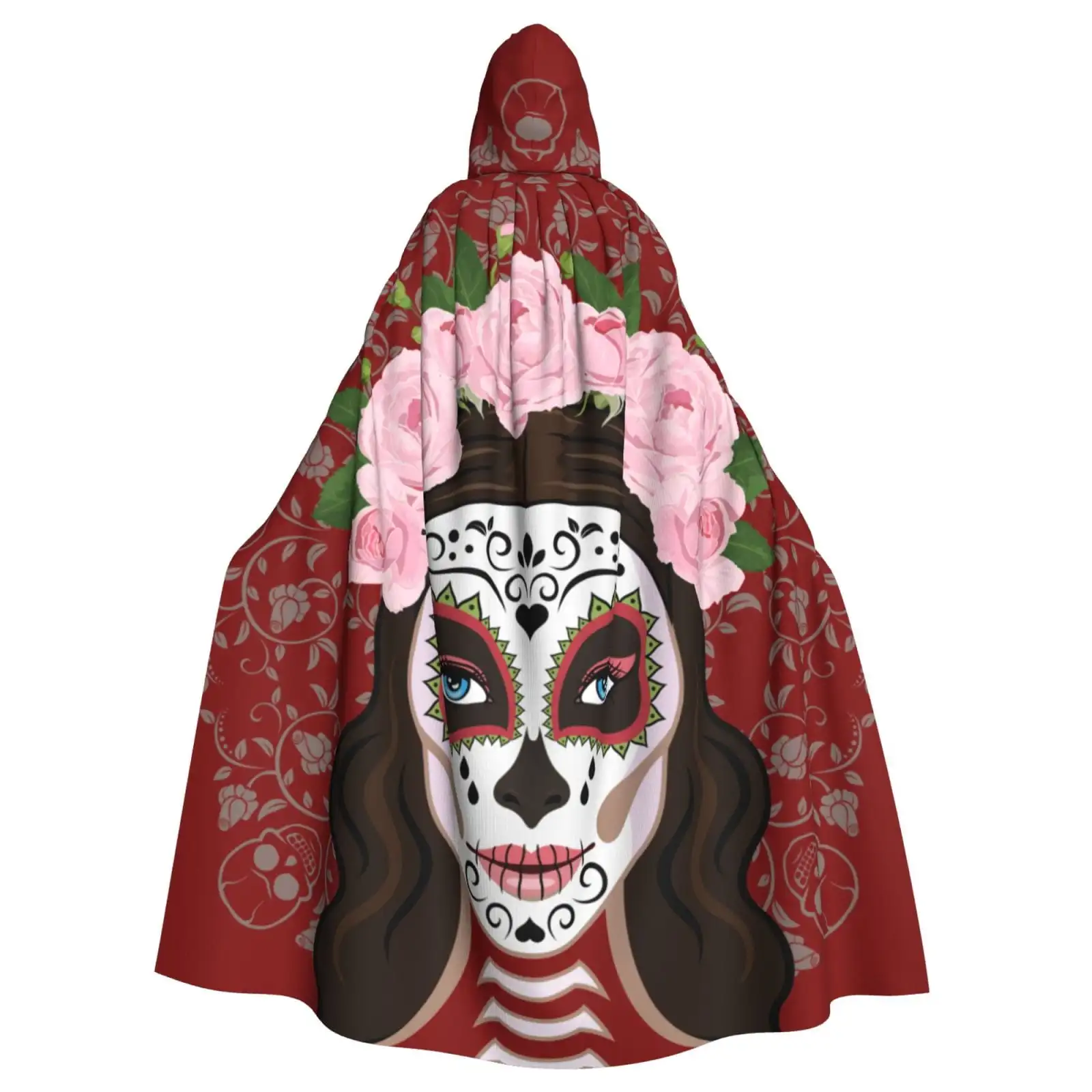 

Unisex Hooded Cloak Adult Lightweight Overcoat Calavera Catrina Day Of The Dead Cloak For Halloween Cosplay Costumes