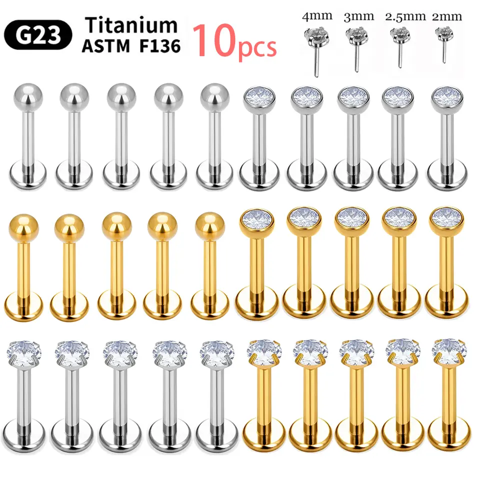 Perno Naso A Sfera In Titanio Massiccio G23 – Gancio A Vite Curva 18G, 6mm, Argento