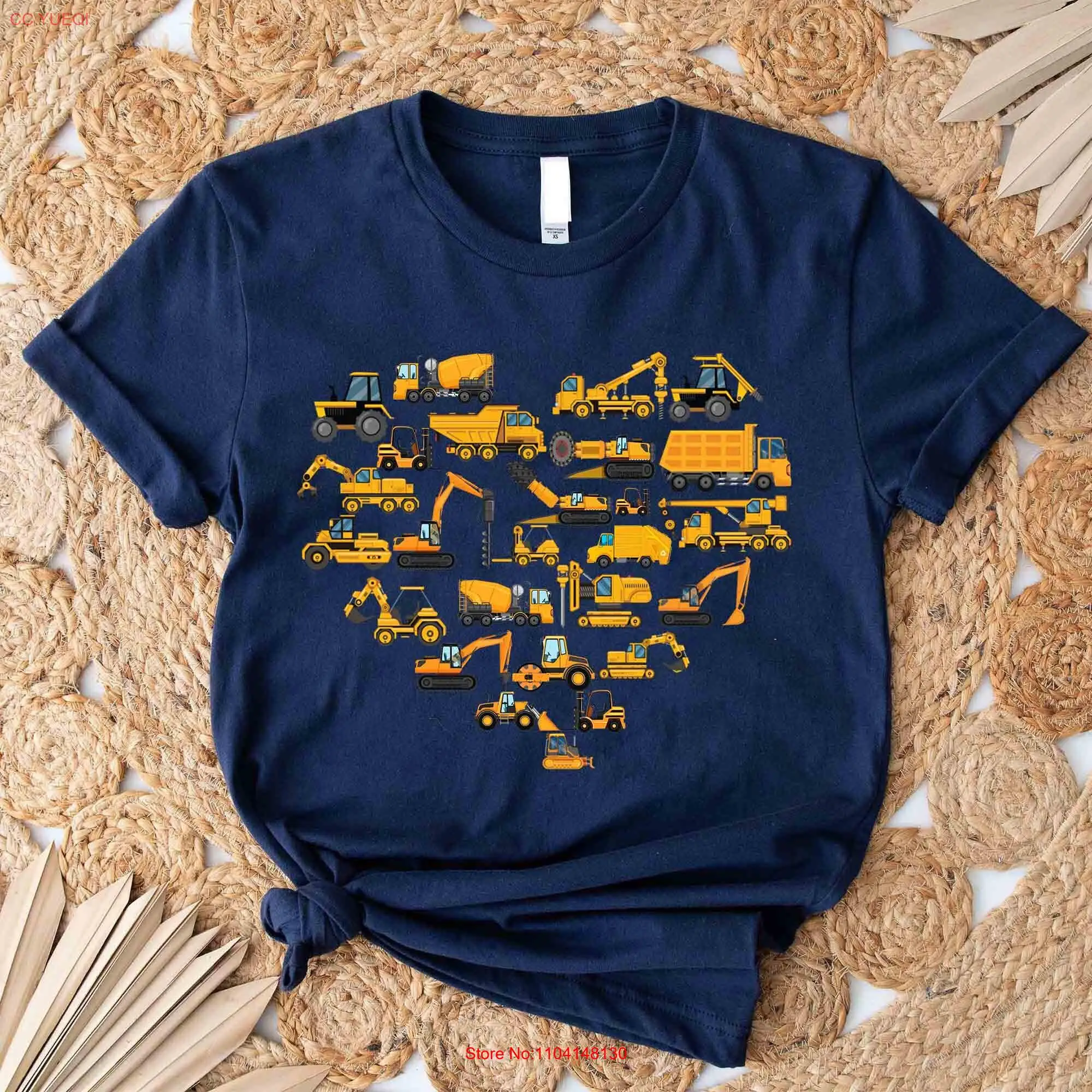 

Types of Construction Excavator Bulldozer Truck Crane Kids Boys Valentine's Day Kid T Shirt Valentine