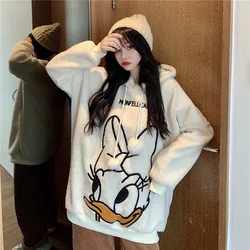 Woman Jacket Lamb Wool Coat Autumn and Winter New Cute Donald Duck Lamb Wool Sweater Coat Female Thick Mid-length