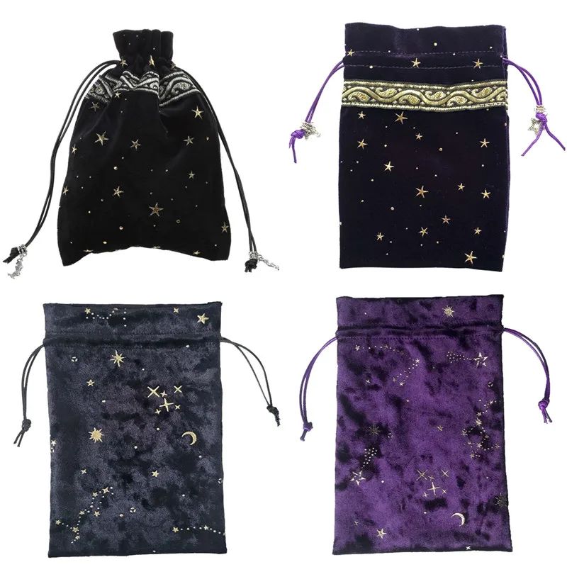 Mini Jewelry Tarot Storage Bag Printing Drawstring Pouch Bag Rune Divinations Tarot Bag Flannelette Game Card Stored Bag